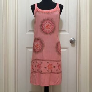 Raya Sun Sleeveless Dress Pink L Embroidered Sequin Festival Summer Beach Boho